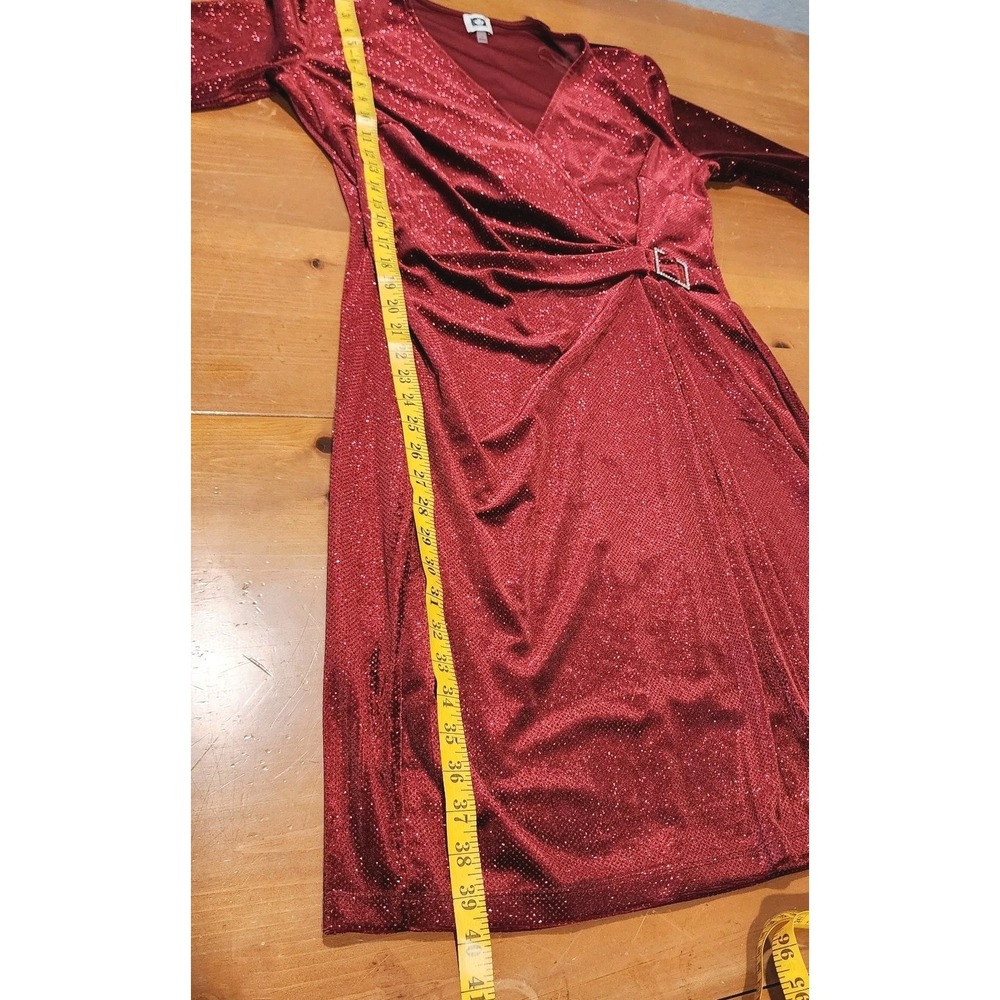 ANNE KLEIN Red Dress Womens 12 Sparkle Faux Wrap Rhinestone Buckle Cocktail Xmas - Picture 11 of 15